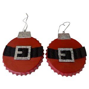 Set of 2 Unbranded Handcrafted Glittery Santa Bottle Cap Christmas Ornaments